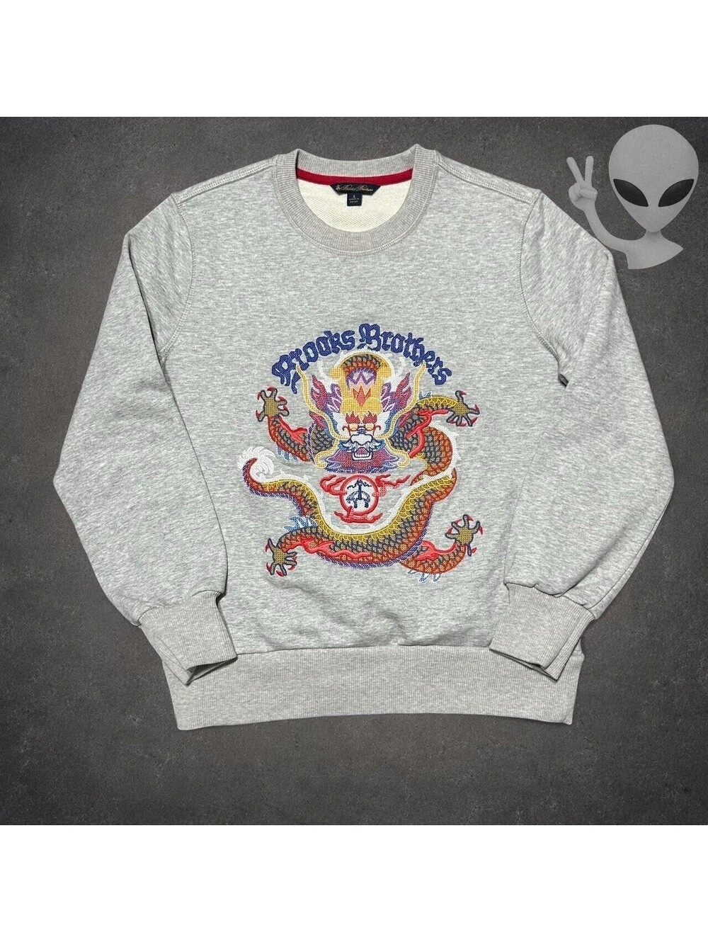 Brooks Brothers Lunar New Year Dragon Embroidered Sweatshirt Womens S Gray